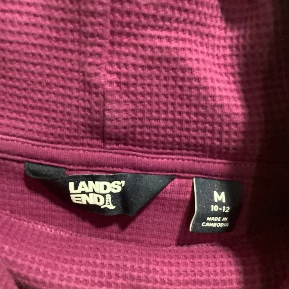 Lands' End Womens Turtleneck Top Medium Fuchsia Cotton Waffle Knit Stretch Basic